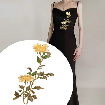 1 шт. Наклейки из ткани с вышивкой в виде цветка Розы, Тканевые нашивки, Аппликация для платья 