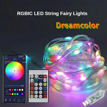 10 М WS2812B Fairy Light Bluetooth Светодиодная гирлянда RGB Dream Color Адресуемая вечеринка Рождественские огни Свадебное украшение Гирлянда 5 В постоянного тока