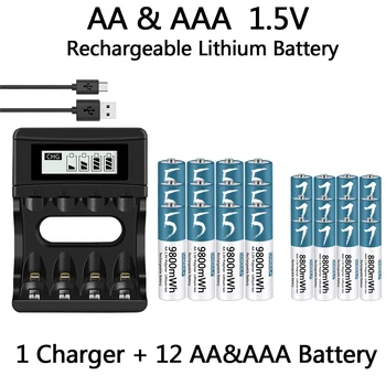 100% Оригинальная батарея типа АА/ААА 1,5 В Перезаряжаемая полимерная литий-ионная батарея 1,5 В типа АА/ААА с USB-зарядным устройством