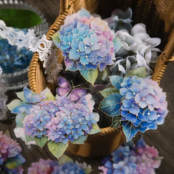 10шт Синих тематических наклеек из фольги в ботаническом стиле для руководства, украшения для коллажей, для изготовления фона ручной работы, поделок, скрапбукинга