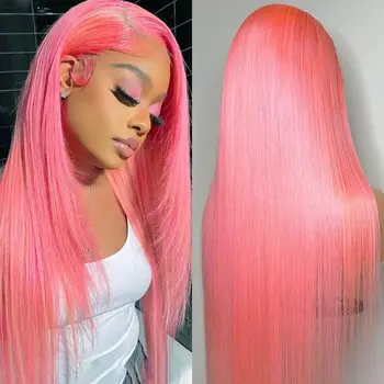 13x4 прямых розовых парика из человеческих волос на кружеве 150% 13x6 Прозрачных париков на кружеве из бразильских волос для женщин 613 Цветных