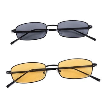 2 шт Винтажные солнцезащитные очки унисекс прямоугольные очки с маленькими оттенками Солнцезащитные очки S8004 в серой черной оправе и желтой черной оправе