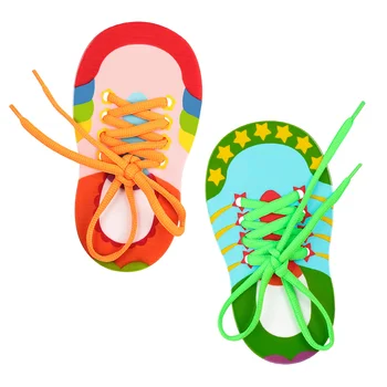 2 шт. Детские тапочки с резьбой, детские развивающие игрушки, детские развивающие игрушки, деревянные учебные пособия, детские шнурки для обуви