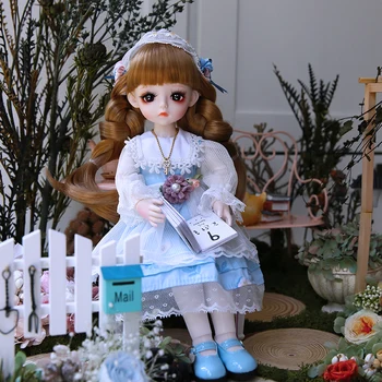 30 см Элегантные куклы BJD, бело-голубое платье в цветочек, наряд, кукольный макияж, винтажная классическая модная игрушка для девочек, принцесса-дочь