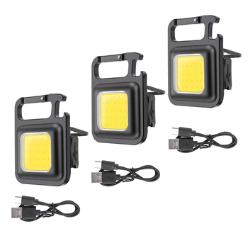 3шт Мини-светодиодный фонарик, портативный USB-аккумуляторный рабочий фонарь, яркий брелок для ключей, маленькие карманные фонарики для улицы