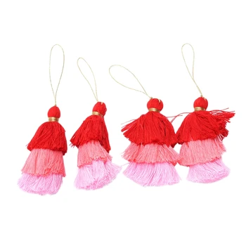 4шт 3,2 дюйма (8,0 см) 3-слойная подвеска с кисточками для рукоделия с петлей для подвешивания Красный, розово-красный, розовый