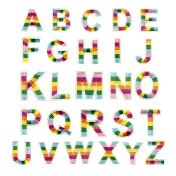 5 см Вышитые радугой буквы ABC XYZ, Железные нашивки, детская одежда, бейдж с именем, Фигурки, аппликация на шляпу, наклейка на сумку с алфавитом.