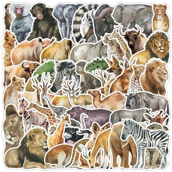 50шт Акварельных наклеек с натуральными африканскими животными для ноутбука, канцелярских принадлежностей, альбома для телефона, материалов для скрапбукинга, винтажных наклеек