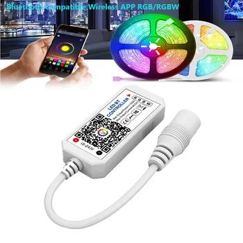 5шт Контроллер светодиодной ленты DC5-24V RGBW RGB, совместимый с Bluetooth, беспроводное приложение, музыка, голосовое управление смартфоном, радиочастотное управление ленточными светильниками