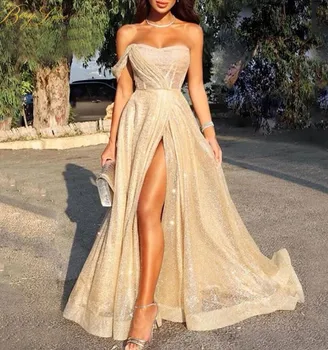 Abiye Gece Elbisesi Shiny Sequins Prom Dresses Long Side Slit Formal Dresses Vestidos De Gala платье для свадебной вечеринки 216