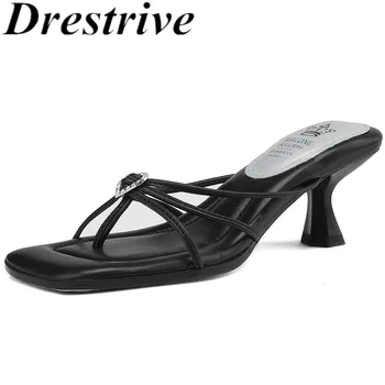 Drestrive / 2023; модные женские босоножки из металлической коровьей кожи на среднем каблуке с квадратным носком в виде сердца; летняя обувь; мягкие тапочки высшего качества