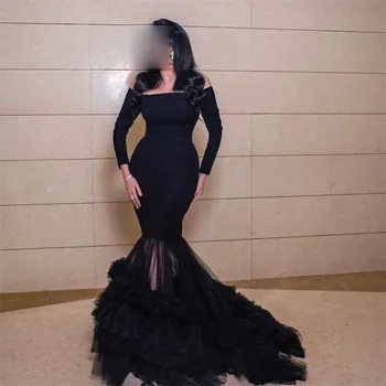 GORGA Черное элегантное вечернее платье в русалку с длинными складками и длинным рукавом без бретелек, длиной до пола, со шлейфом и высоким разрезом, новинка 2023 года