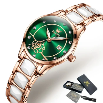 OLEVS, лидирующий бренд, кварцевый керамический ремешок, женские часы, водонепроницаемая светящаяся дата, импортная машина, модные наручные часы для женщин