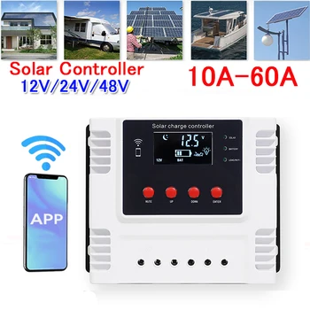PMW Солнечный контроллер 10/20/40A/50A/60A Мониторинг данных в режиме реального времени Светодиодный Дисплей Интерфейс 12 В/24 В/48 В Солнечный Контроллер заряда Wifi