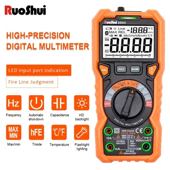 RuoShui 890F Цифровой мультиметр NCV 6000 Отсчетов Среднеквадратичный измеритель в реальном времени Профессиональный тестер сопротивления частоты напряжения температуры