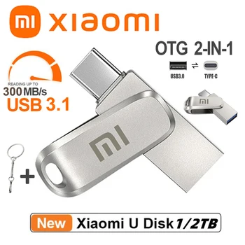 USB-флешки XIAOMI емкостью 2 ТБ, мини-металлическая Карта памяти реальной емкости, флеш-накопитель емкостью 1 ТБ, Креативный Бизнес-подарок, Серебряный U-диск для хранения данных