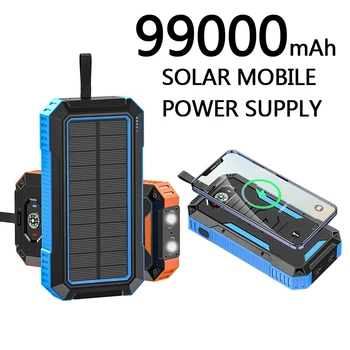 Банк питания солнечной панели Беспроводная зарядка мобильного источника питания 98000 мАч с Кемпинговой Лампой Зарядное Устройство Для Мобильного Телефона USB Порты Батареи