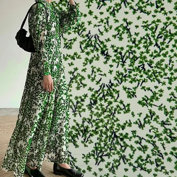 Бархатная ткань с зеленым тиснением в виде цветка для платья своими руками