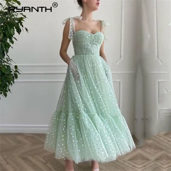 Блестящее Сказочное платье для выпускного вечера, Милое Мятно-Зеленое Тюлевое Чайное Длинное Свадебное платье, Короткое платье для выпускного коктейля