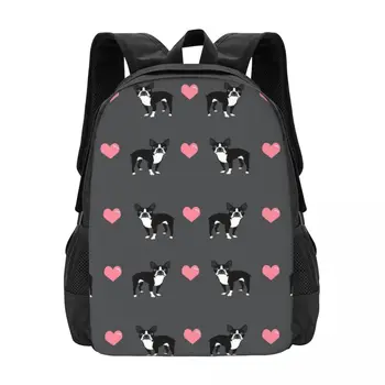 Бостонский терьер Love Hearts, простой стильный школьный рюкзак для студентов, Водонепроницаемый Повседневный рюкзак большой емкости, Дорожный рюкзак для ноутбука