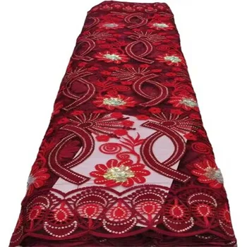 Винно-красная высококачественная африканская кружевная ткань с блестками 2023 для свадьбы, Нигерийская повседневная швейная одежда оптом и в розницу