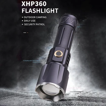 Водонепроницаемый кемпинговый фонарик 2500lm 5 режимов XHP360 светодиодные фонари Фонарь из алюминиевого сплава с телескопическим зумом для наружного использования