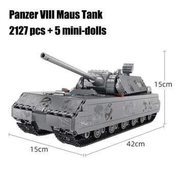 Военный тяжелый танк Panzer VIII Maus Строительные блоки Немецкий солдат Второй мировой войны Полиция Армейское оружие Кирпичи Детские игрушки Подарки для взрослых