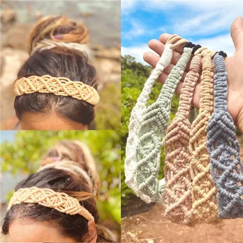 Вязаная повязка на голову для женщин, вязаная крючком Широкая эластичная лента для волос, аксессуары для волос, женский тюрбан, хлопковая спортивная повязка ручной работы