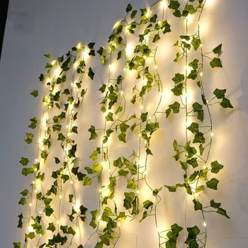 Гирлянды из зеленых листьев искусственная лоза Сказочные огни Рождественский свет на батарейках украшение для дома шторы светодиодные фонари
