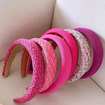 Губчатые повязки серии Rose Pink Для женщин, Тонкие Широкие повязки для волос для девочек, Модные повязки на голову Принцессы, Аксессуары для головных уборов
