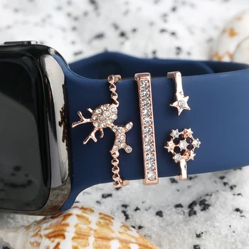 Декоративное кольцо-петля Совместимо с Apple Watch силиконовыми ремешками-подвесками iWatch серии 8 7 6 5 Ремешок для часов с бриллиантами-подвесками Аксессуары