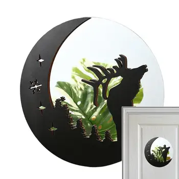 Декоративное настенное зеркало с рисунком лося и черной Кошки, украшение для настенного зеркала в ванной, Переносное декоративное украшение для зеркала в виде лося и черной кошки