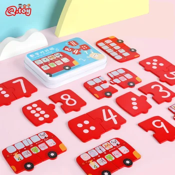 Деревянная Игра-Головоломка Animal Bus Digital Matching Math Toys Number Learning Education Железная Коробка Монтессори Когнитивные Игрушки для детей