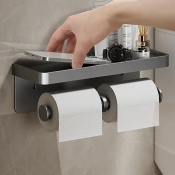 Держатель для туалетной бумаги, настенный двухслойный держатель для рулонов бумаги с лотком для хранения, Органайзер, подставка для телефона, аксессуары для ванной комнаты