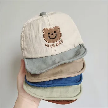Детская бейсболка с Мультяшным медведем для мальчиков и девочек, Корейская однотонная шляпа от солнца с мягкими полями для младенцев и малышей