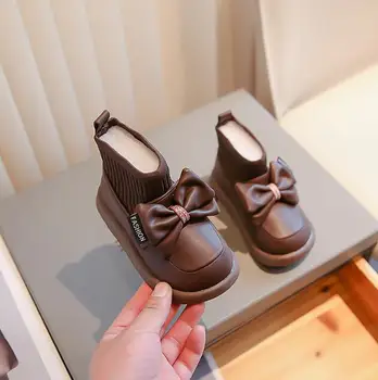 Детские модные простые короткие ботинки для девочек, модные нескользящие кожаные ботинки, Классические Зимние ботинки для мальчиков в корейском стиле 2023, кроссовки
