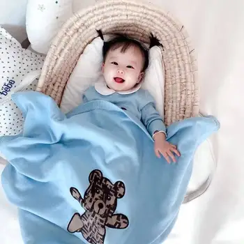 Детское одеяло, детское голубое постельное белье, коляска, Супер мягкий Теплый Спальный мешок для мальчиков и девочек с милым медведем, гнездо для малышей