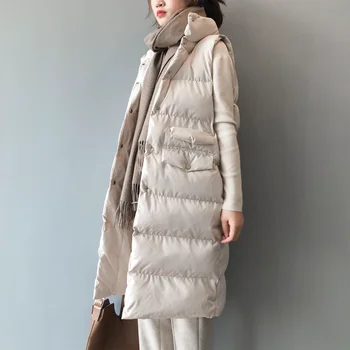 Длинный хлебный жилет без рукавов, женская зимняя Корейская мода, зимнее пальто для женщин