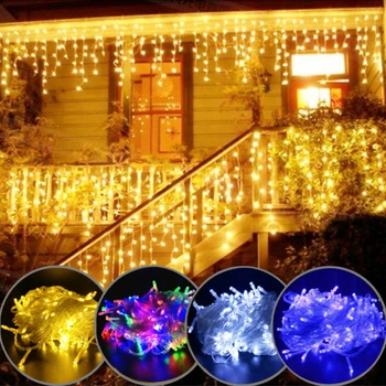 ЕС/США LED Сосулька Занавес Струнный Свет Свисающий 0,6-0,8 м Украшения для Дома Карниз Уличная Зимняя Рождественская Гирлянда Декор Открытый