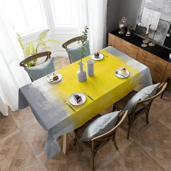 Желто-серая абстрактная живопись маслом, скатерти для обеденного стола, Водонепроницаемое прямоугольное покрытие стола для кухни, гостиной