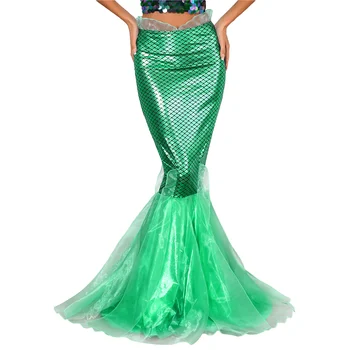 Женская длинная юбка-русалка, костюм Русалки на Хэллоуин, тонкая юбка-макси с голограммой, блестящая юбка-рыбий хвост, Маскарадный костюм для косплея Аниме