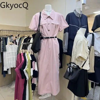Женская одежда GkyocQ Slim Vestido De Mujer, однотонное летнее винтажное платье 2023, повседневные платья с завышенной талией в корейском стиле, женский халат.