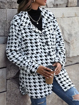 Женские фланелевые куртки, повседневная куртка в клетку с длинными рукавами и пуговицами, пальто оверсайз