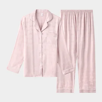 Женский шелковый атласный пижамный комплект, костюм-двойка с длинным рукавом и карманом, пижамы, одежда для отдыха, женская ночная рубашка с цветочным принтом и пуговицами