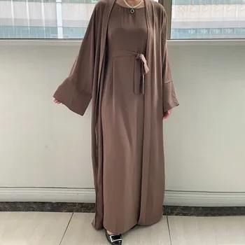 Женское модное мусульманское Кимоно, Абая, ретро-кардиган, халат с поясом, платье для Рамадана, Дубай, Повседневный халат, Женский кафтан, Исламская одежда