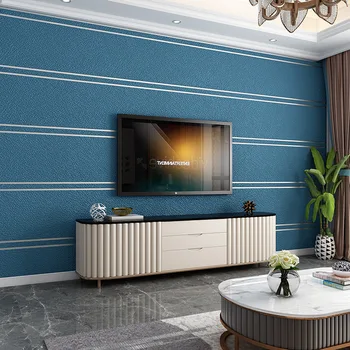 Замшевые 3D полосатые обои для стен в рулоне, Современная гостиная, диван, ТВ-фон, Домашние синие обои Papel De Parede Luxury