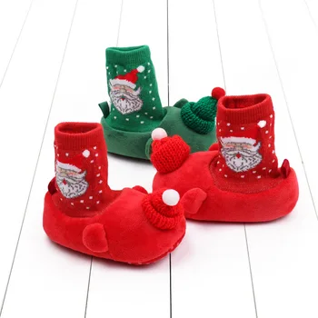 Зимние Ботинки для младенцев, Рождественские Ботинки Санта-Клауса с милым Мультфильмом, Теплая обувь, Осенняя Обувь для прогулок для новорожденных девочек