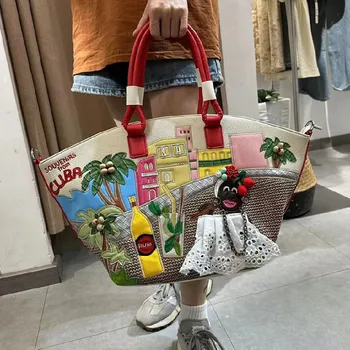 Зимняя модная сумка-тоут 2023 в европейском и американском стиле, сумка через плечо большой емкости, креативные сумки с вышитыми корзинами для овощей
