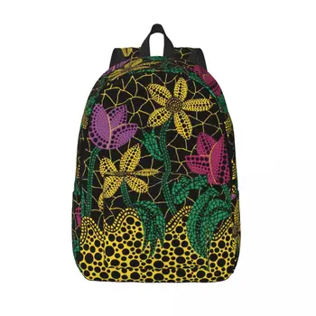 Индивидуальные холщовые рюкзаки Yayoi Kusama, мужская и женская модная сумка для колледжа, школьные сумки с цветочными корзинами