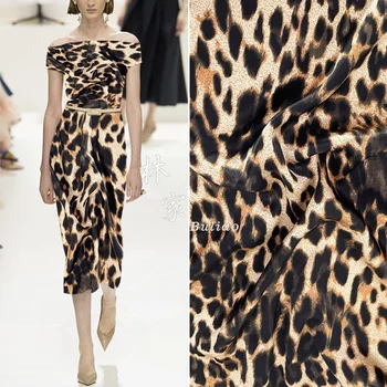 Классический Ацетатный атлас с леопардовым принтом, Дизайнерское Модное платье, одежда из полиэстера и атласа, ткань для шитья своими руками